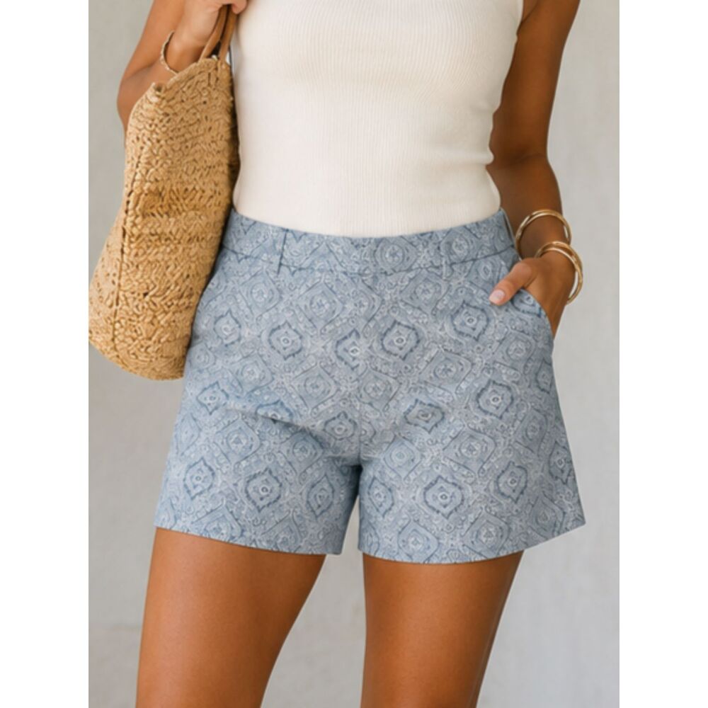 Willi Smith Womens Shorts Size 10 Blue Paisley Chino Stretch Flat Front